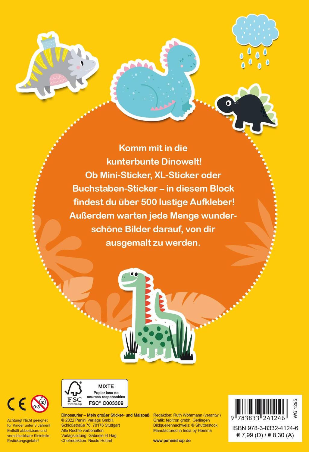 Rückseite: 9783833241246 | Dinosaurier: Mein großer Sticker- und Malspaß | über 500 Sticker!