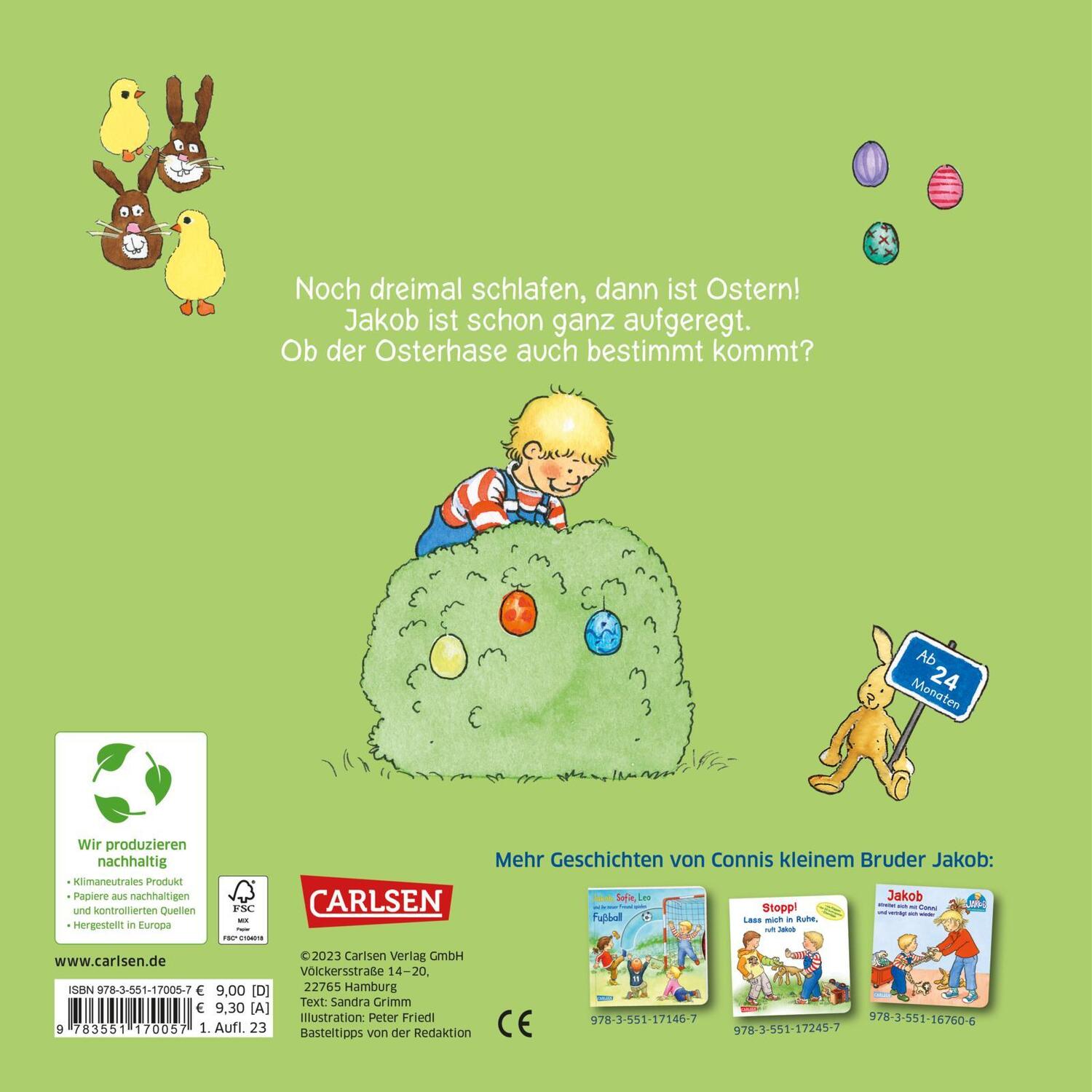 Rückseite: 9783551170057 | Jakob und Conni freuen sich auf den Osterhasen | Sandra Grimm | Buch