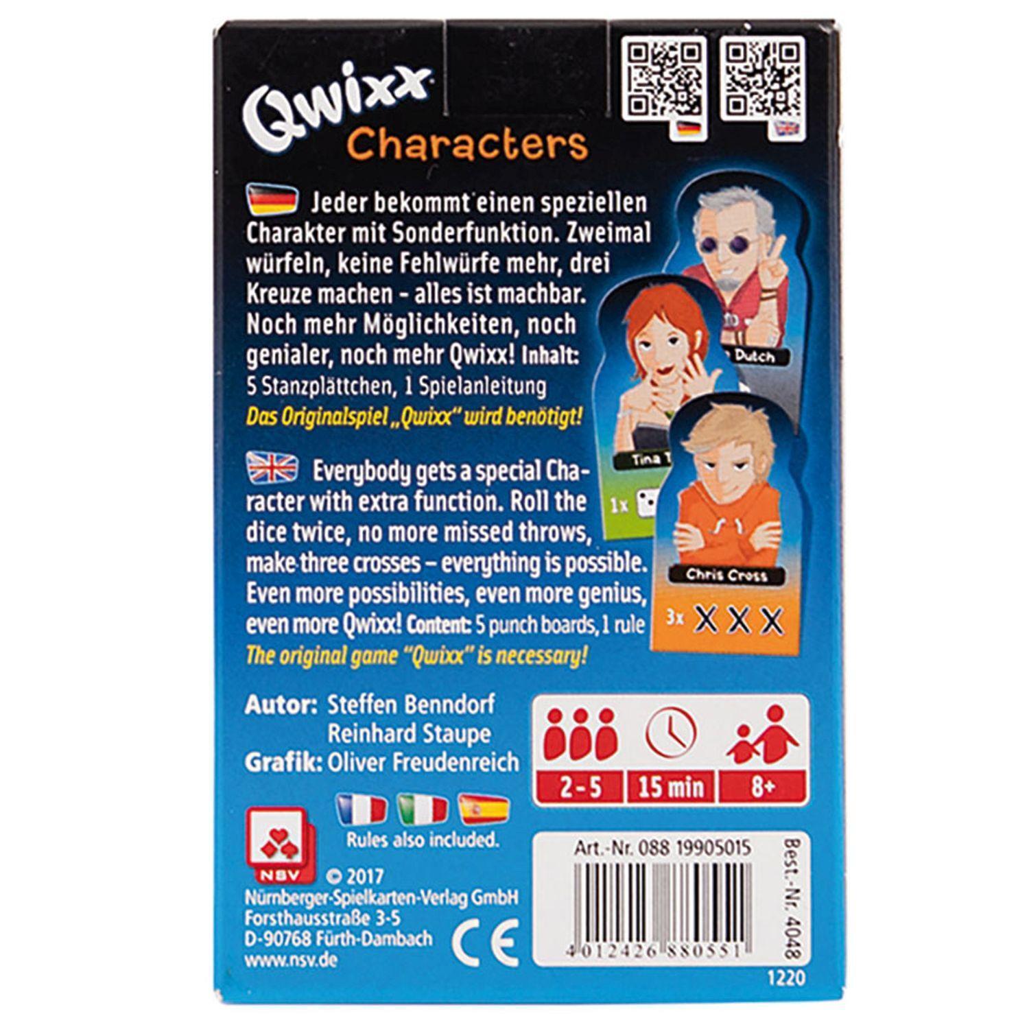 Bild: 4012426880551 | Qwixx - Characters | Nürnberger Spielkarten Verlag | Spiel | 22599276