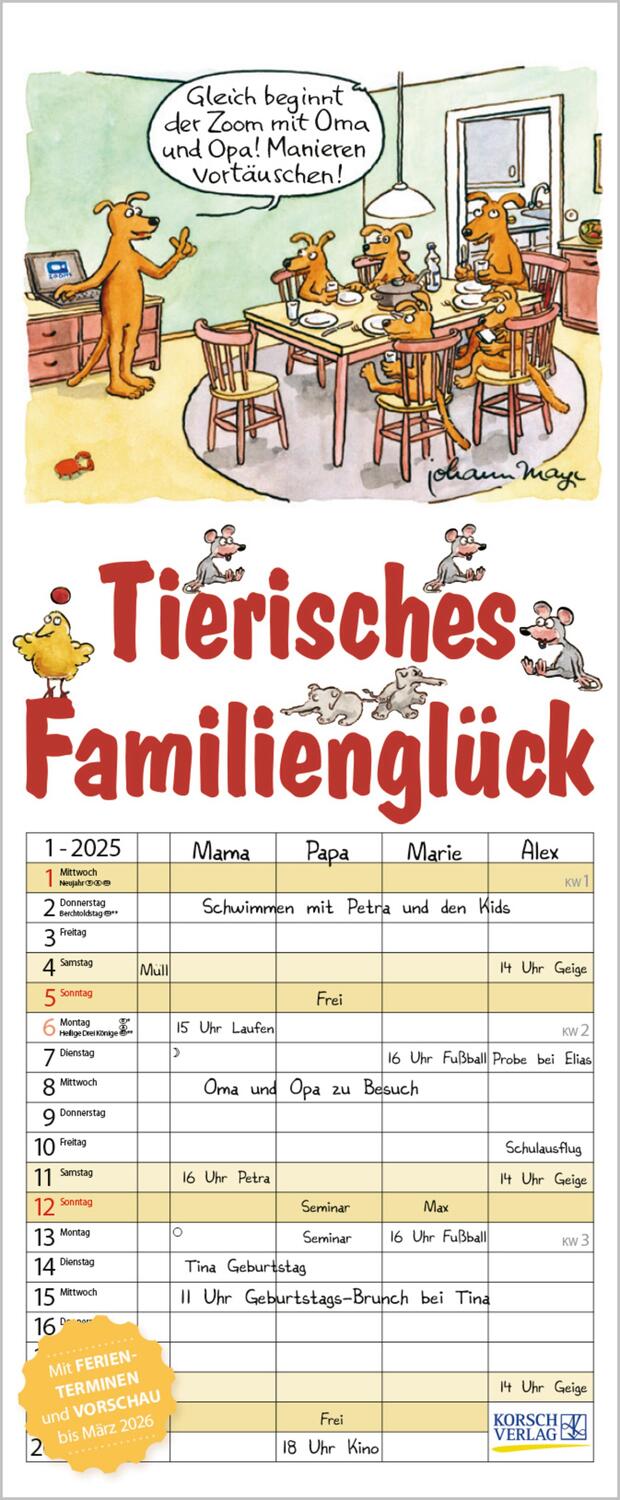 Cover: 9783731876939 | Tierisches Familienglück 2025 | Verlag Korsch | Kalender | 14 S.