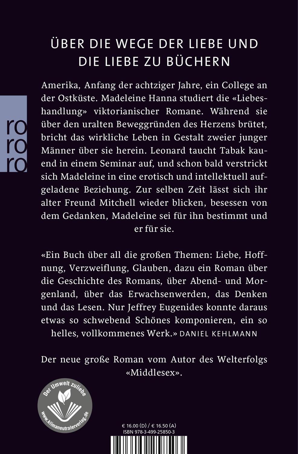 Rückseite: 9783499258503 | Die Liebeshandlung | Jeffrey Eugenides | Taschenbuch | Deutsch | 2012