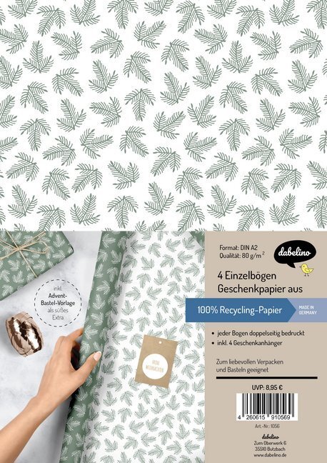 Cover: 4260615910675 | Geschenkpapier Set Weihnachten: grün-weiße Tannenzweige | Stück | 4 S.