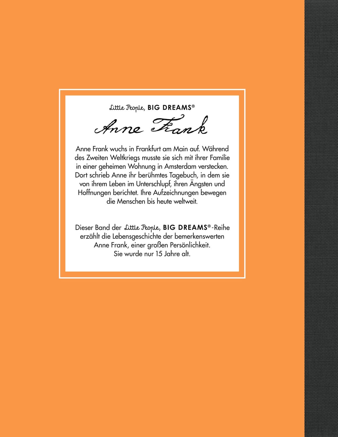 Rückseite: 9783458178095 | Anne Frank | Little People, Big Dreams. Deutsche Ausgabe | Vegara