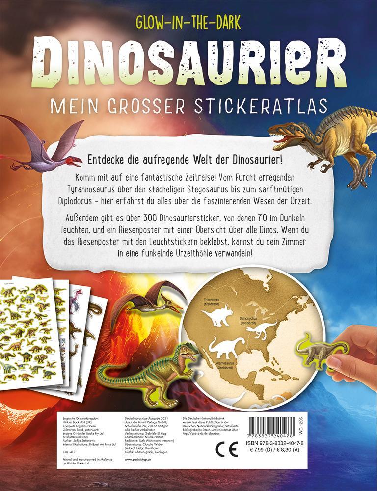 Rückseite: 9783833240478 | Glow-in-the-Dark Dinosaurier: Mein großer Stickeratlas | Stefanovic