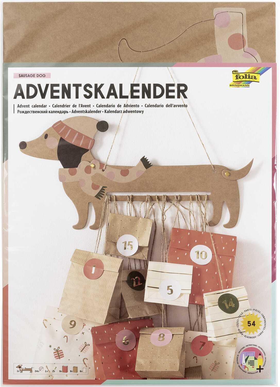 Cover: 4001868124620 | Folia Adventskalender SAUSAGE DOG, 54-teilig | 9382 | 2021 | Folia