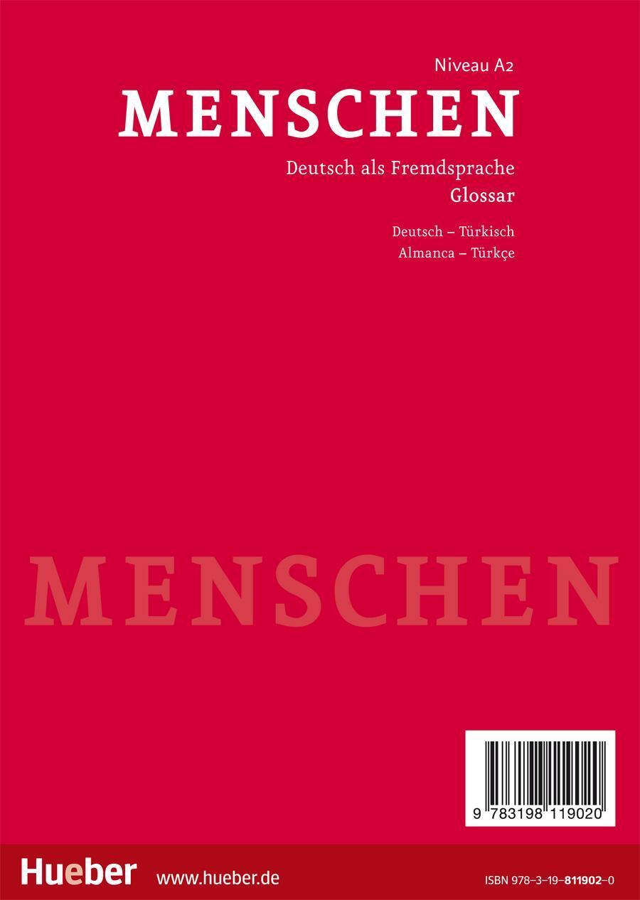 Rückseite: 9783198119020 | Menschen A2. Glossar Deutsch-Türkisch | Deutsch als Fremdsprache