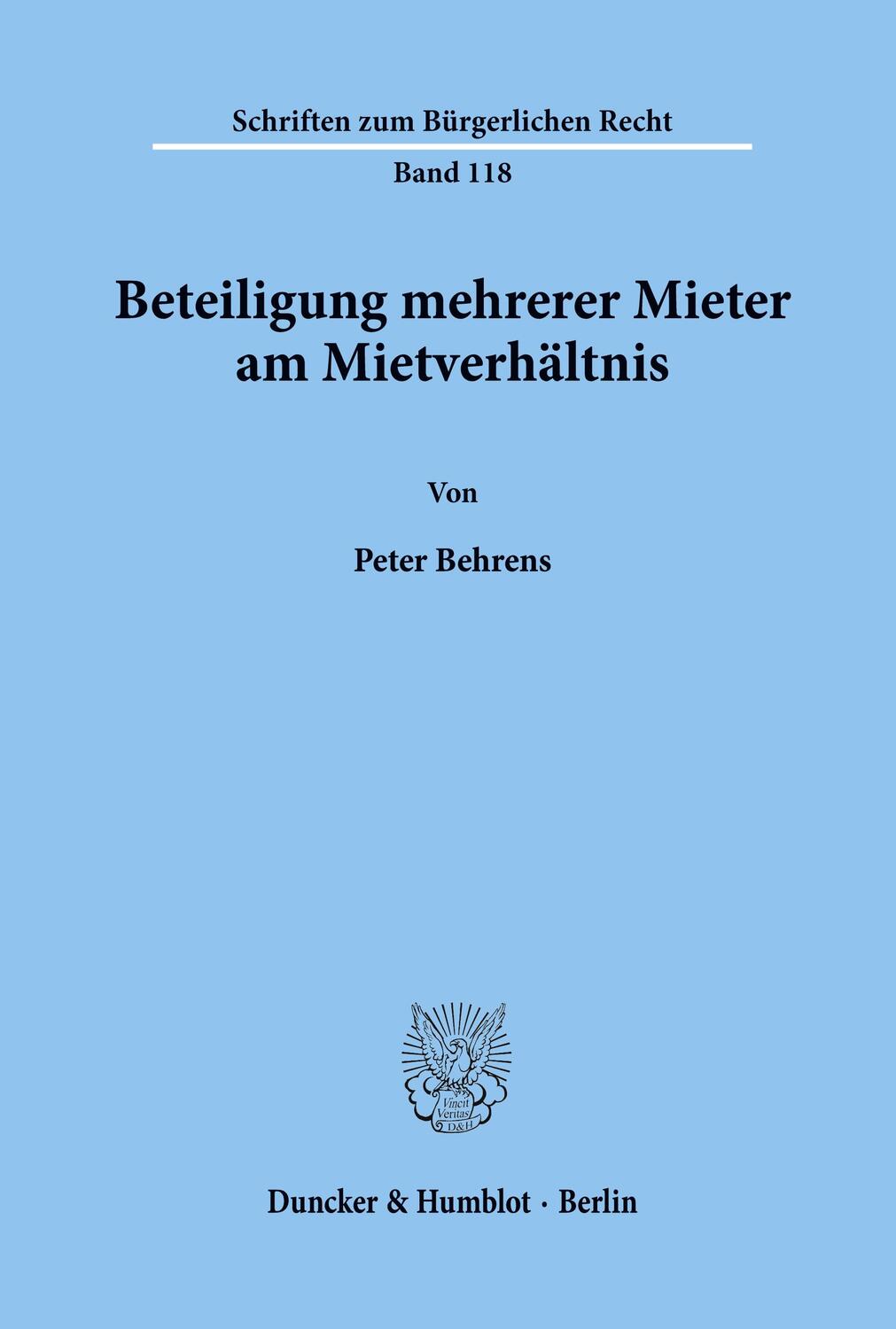 Cover: 9783428066964 | Beteiligung mehrerer Mieter am Mietverhältnis. | Peter Behrens | Buch