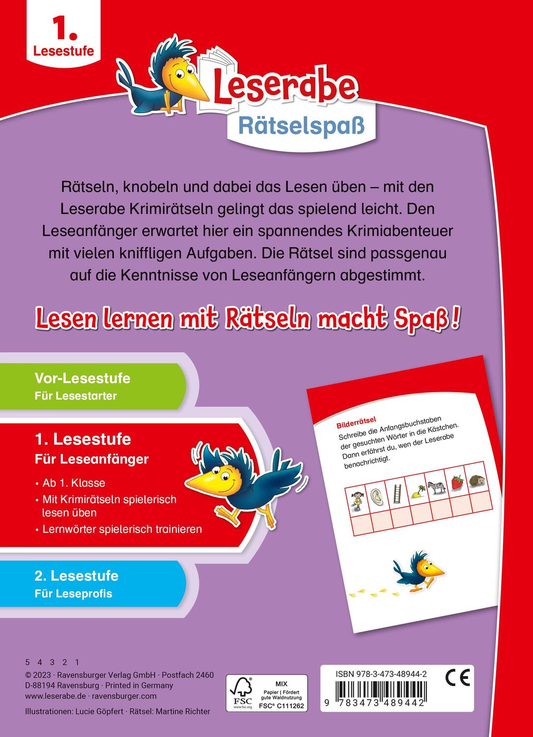 Rückseite: 9783473489442 | Ravensburger Leserabe Rätselspaß - Krimirätsel zum Lesenlernen ab 6...