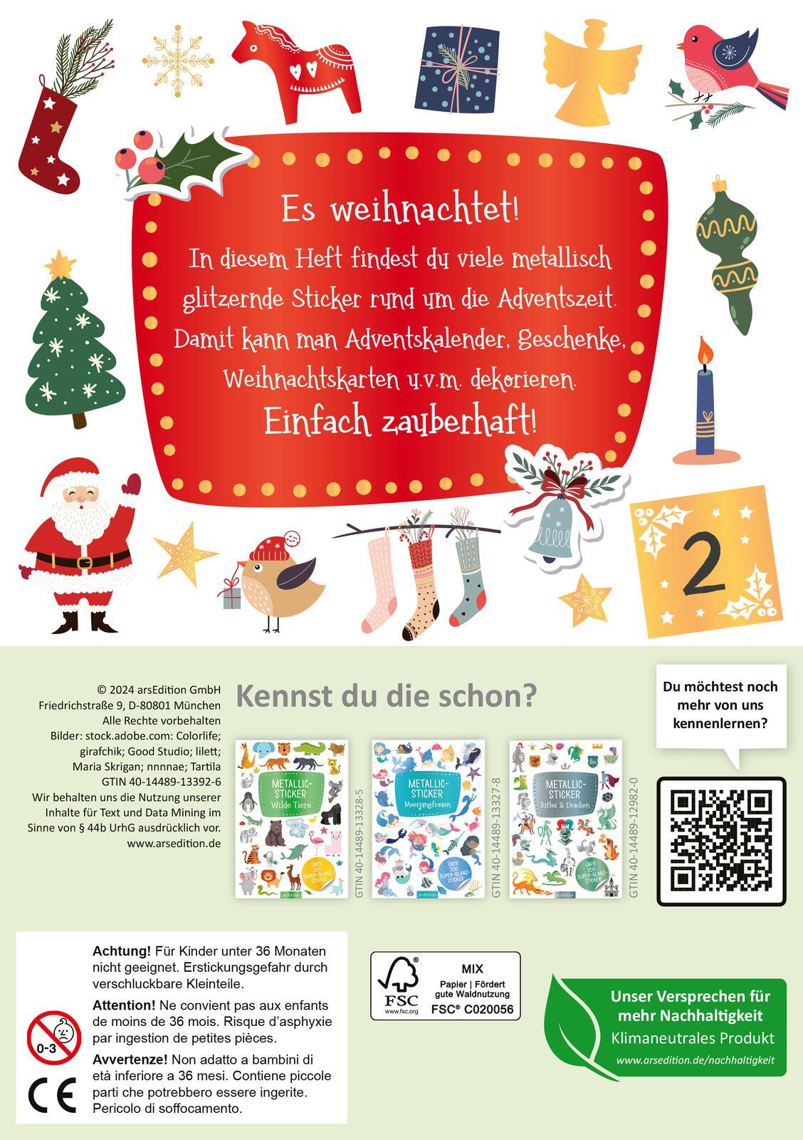 Rückseite: 4014489133926 | Sticker Adventskalenderverschönerer | Über 200 Super-Glanz-Sticker