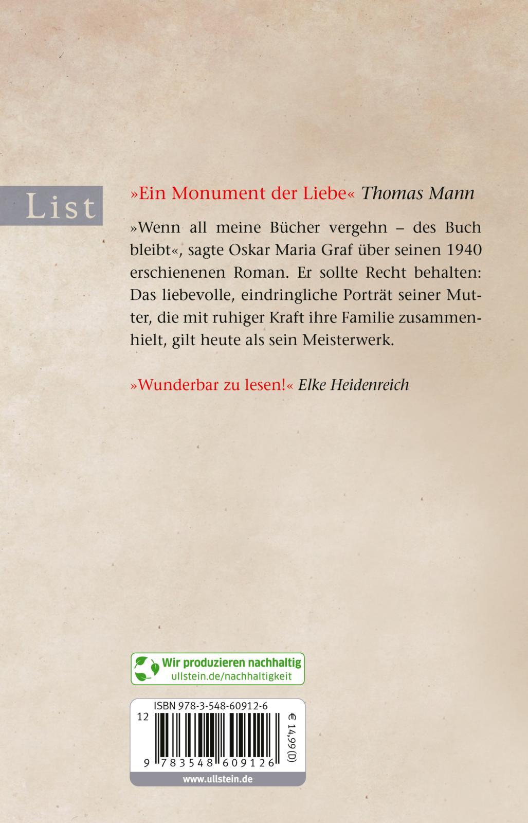 Rückseite: 9783548609126 | Das Leben meiner Mutter | Oskar Maria Graf | Taschenbuch | 672 S.