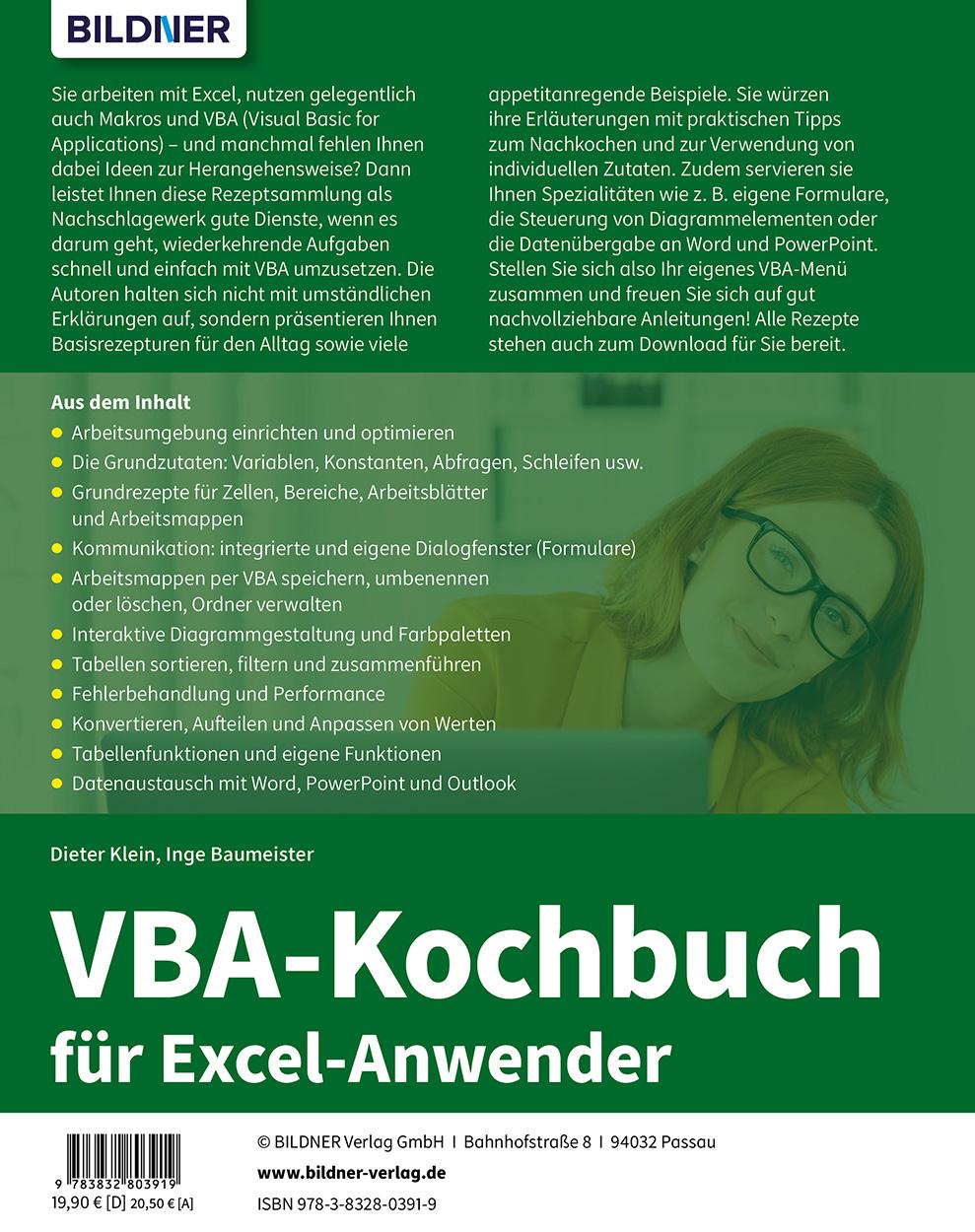 Rückseite: 9783832803919 | Das VBA-Kochbuch für Excel-Anwender | Dieter Klein (u. a.) | Buch