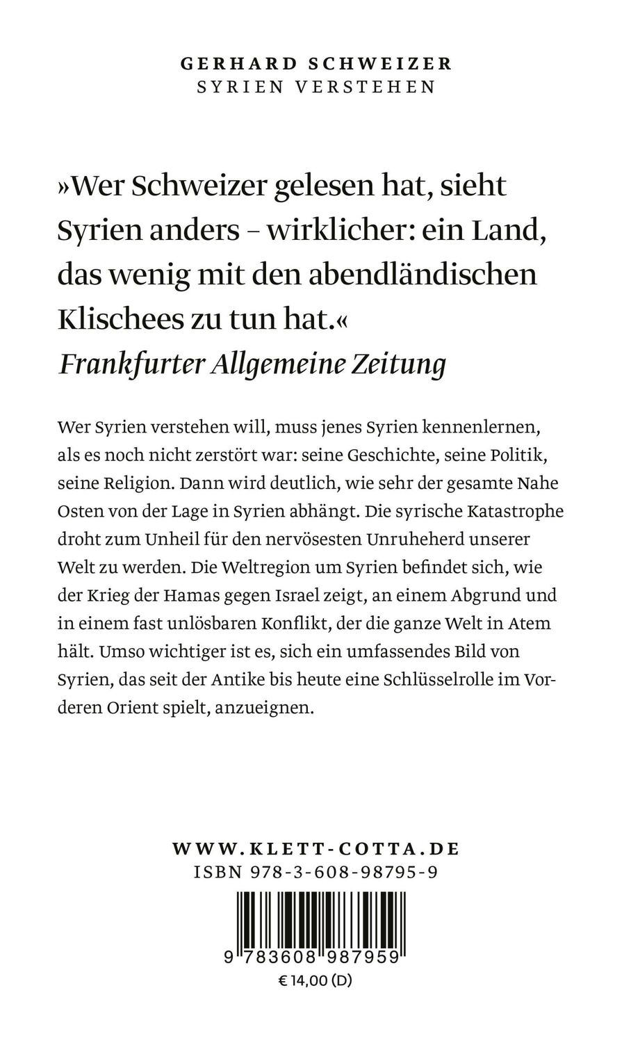 Rückseite: 9783608987959 | Syrien verstehen | Geschichte, Gesellschaft und Religion | Schweizer