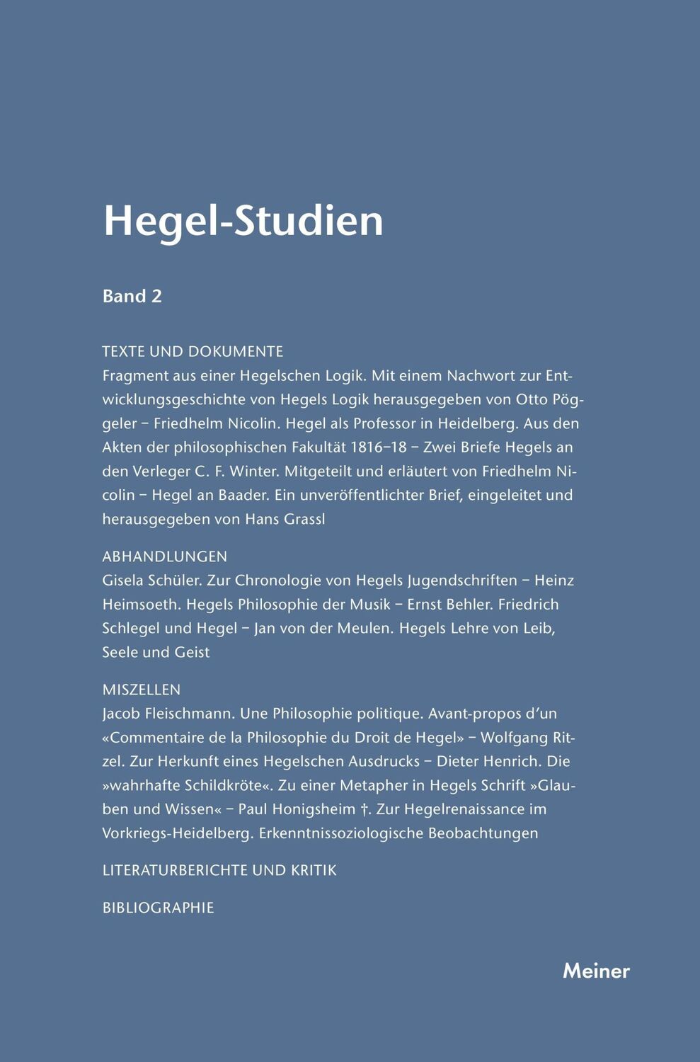 Cover: 9783787314676 | Hegel-Studien / Hegel-Studien Band 2 (1963) | Otto Pöggeler | Buch