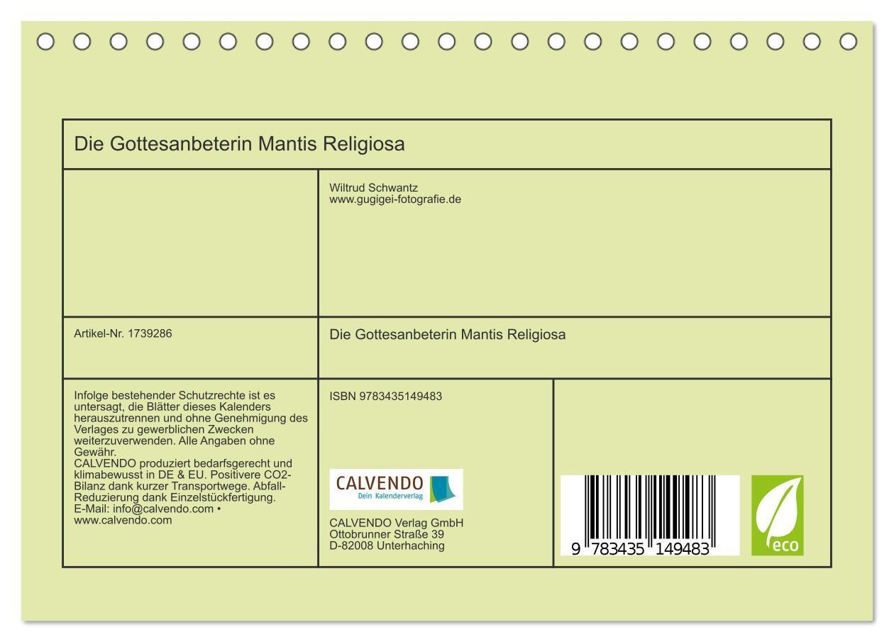 Bild: 9783435149483 | Die Gottesanbeterin Mantis Religiosa (Tischkalender 2025 DIN A5...