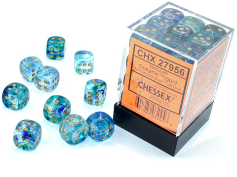 Cover: 601982032456 | Nebula® 12mm d6 Oceanic™/gold Luminary™ Dice Block™ (36 dice)