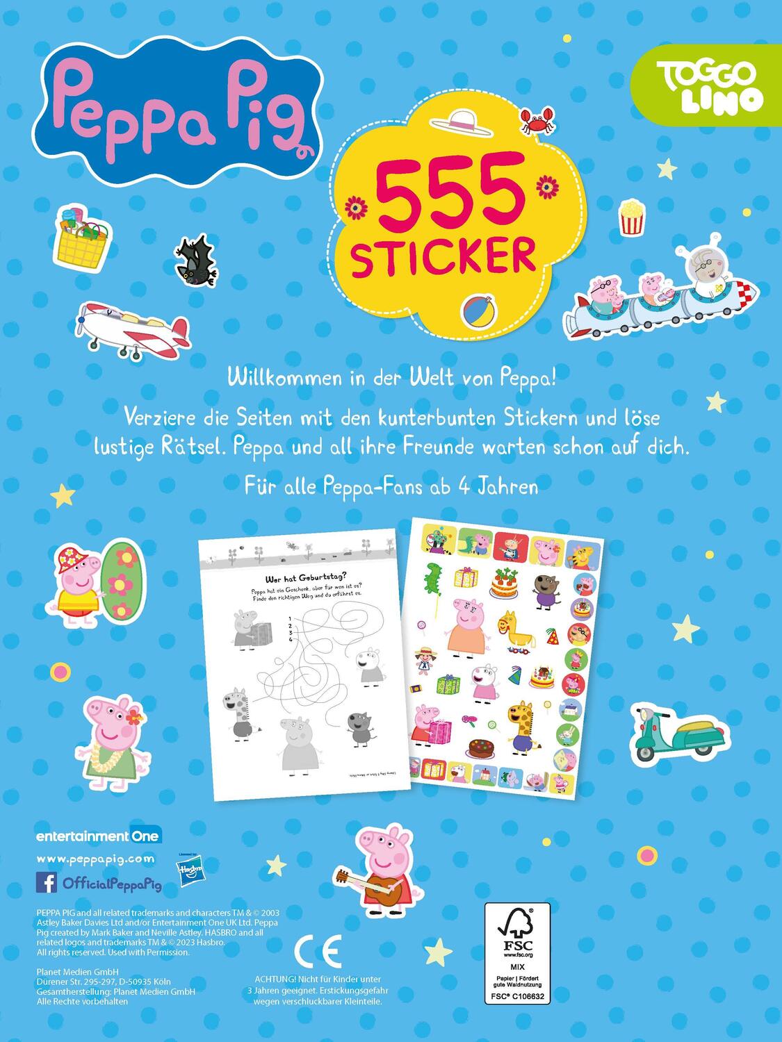 Rückseite: 9783849946340 | Peppa Pig 555 Sticker | Mit lustigen Rätseln I Für Kinder ab 4 Jahren