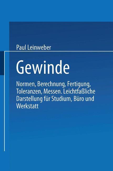 Cover: 9783662118788 | Gewinde | Paul Leinweber | Taschenbuch | Paperback | Deutsch | 2014