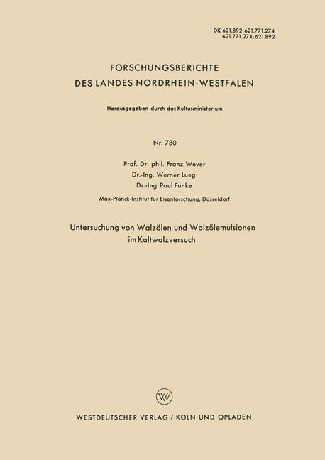 Cover: 9783663038085 | Untersuchung von Walzölen und Walzölemulsionen im Kaltwalzversuch