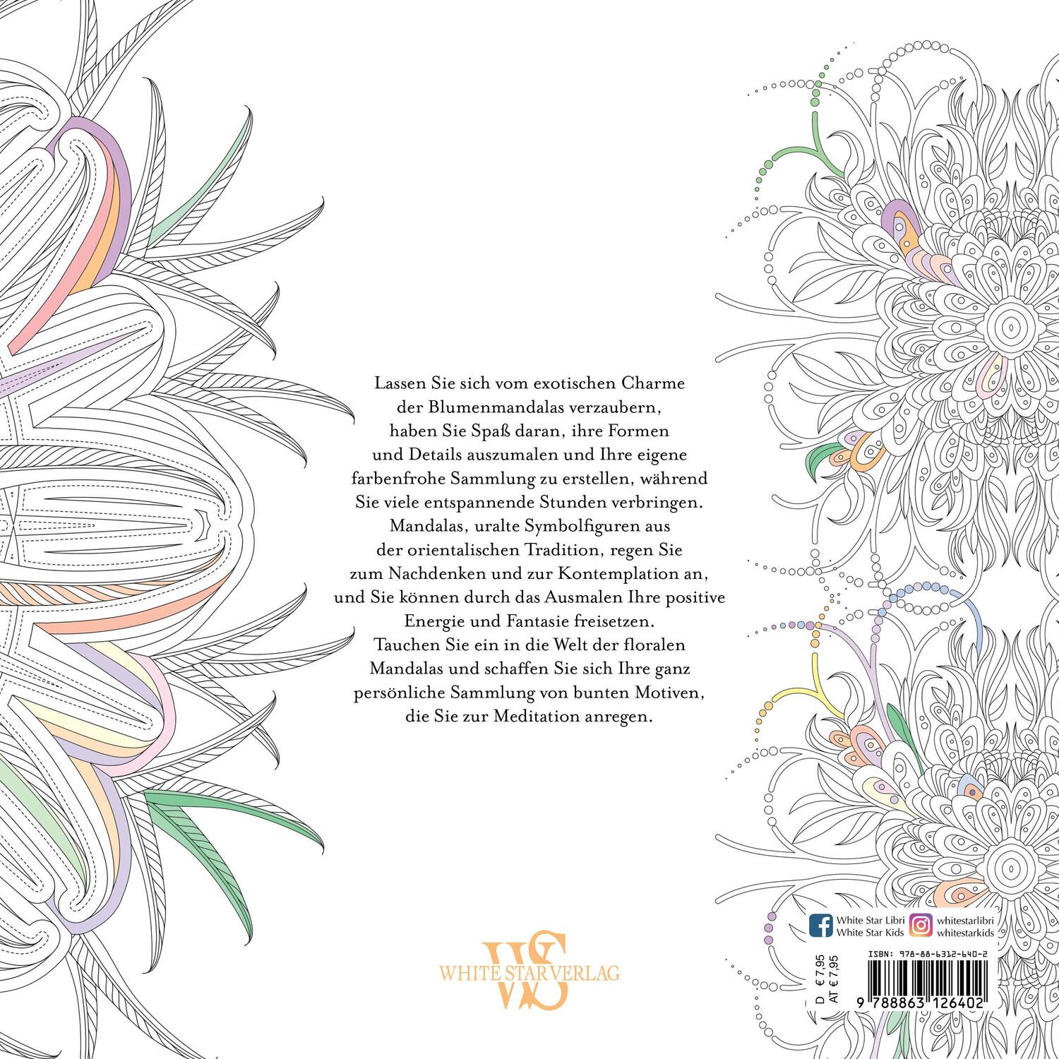 Rückseite: 9788863126402 | Blumen-Mandalas (Ausmalbuch zur kreativen Stressbewältigung) | White