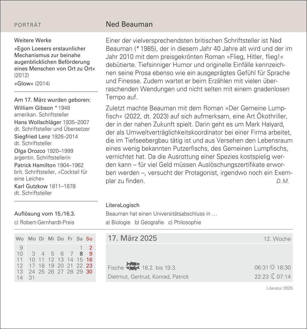 Bild: 9783840033308 | Literatur Tagesabreißkalender 2025 - Kulturkalender - Autoren,...