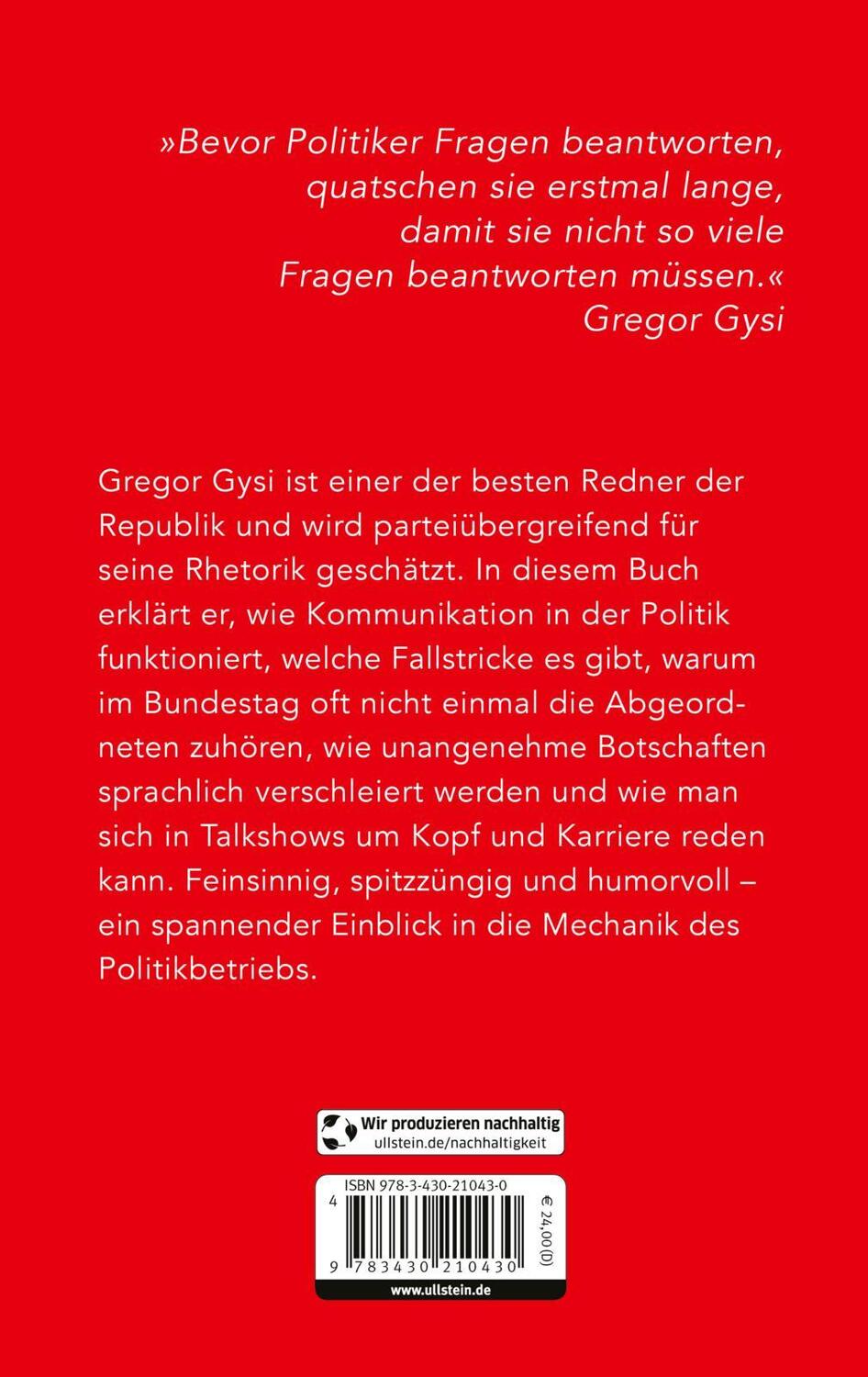 Rückseite: 9783430210430 | Was Politiker nicht sagen | Gregor Gysi | Buch | 272 S. | Deutsch