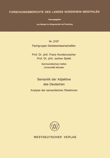Cover: 9783531031378 | Semantik der Adjektive des Deutschen | Franz Hundsnurscher | Buch