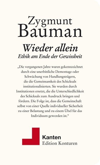 Cover: 9783902968456 | Wieder allein | Ethik am Ende der Gewissheit | Zygmunt Bauman | Buch