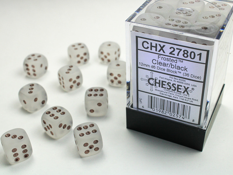 Cover: 601982025748 | Frosted™ 12mm d6 Clear/black Dice Block™ (36 dice) | deutsch | Chessex