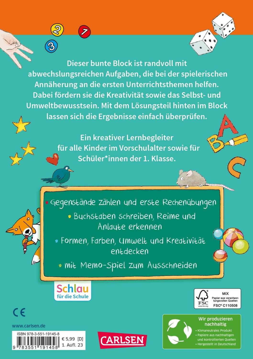 Rückseite: 9783551191458 | Schlau für die Schule: Mein bunter Vorschul-Block | Christine Mildner