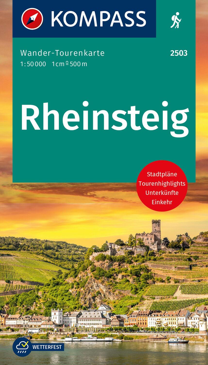 Cover: 9783991214984 | KOMPASS Wander-Tourenkarte Rheinsteig 1:50.000 | Stück | 74 S. | 2023