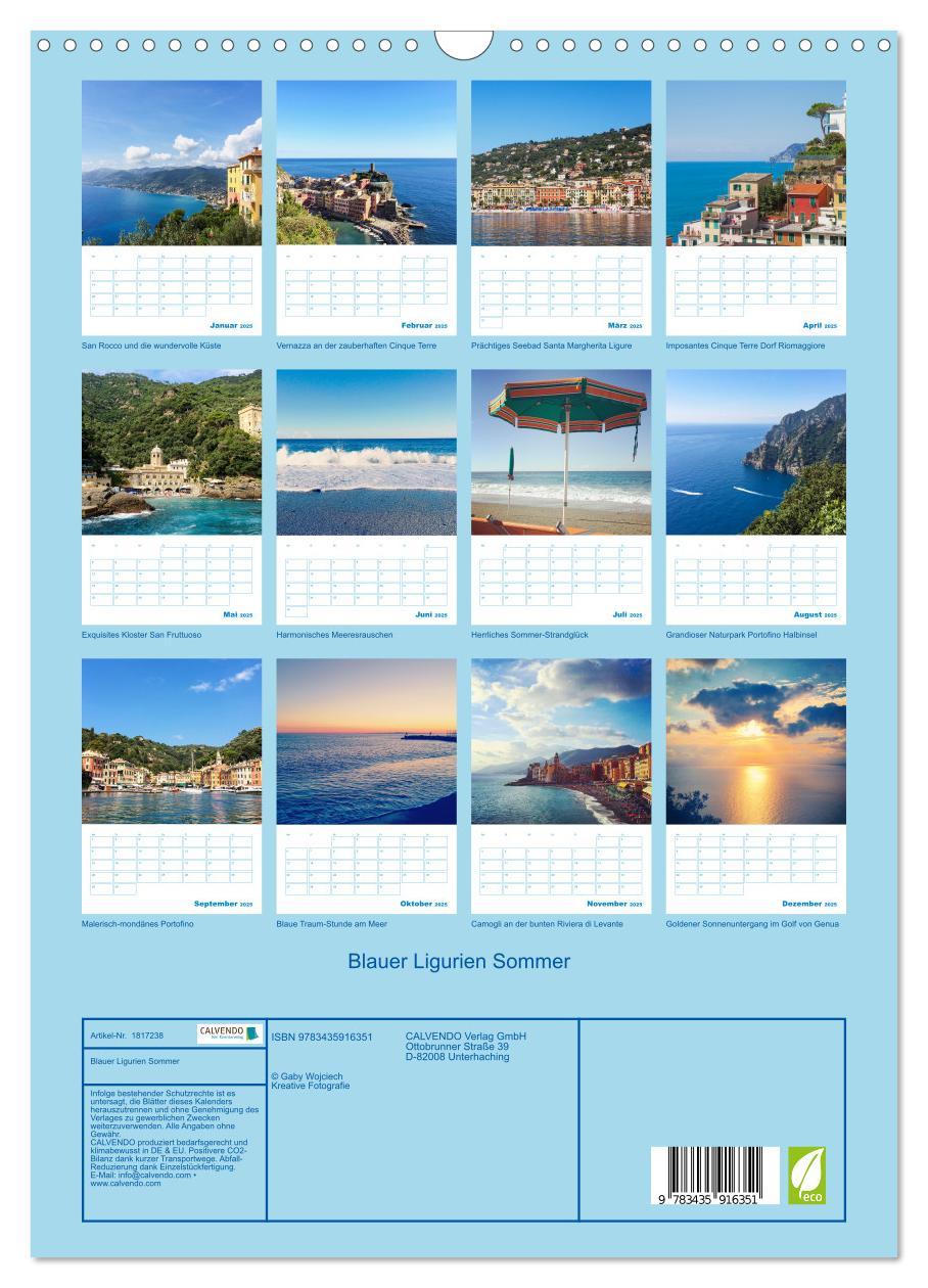 Bild: 9783435916351 | Blauer Ligurien Sommer (Wandkalender 2025 DIN A3 hoch), CALVENDO...