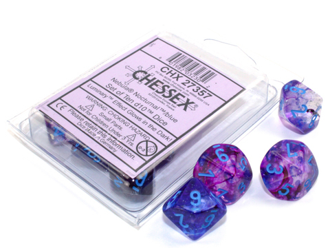 Cover: 601982032302 | Nebula® Nocturnal™/blue Luminary™ Set of Ten d10s | Chessex