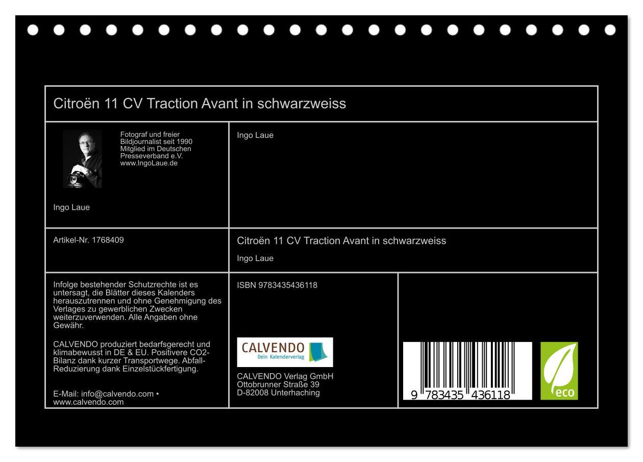 Bild: 9783435436118 | Citroën 11 CV Traction Avant in schwarzweiss (Tischkalender 2025...