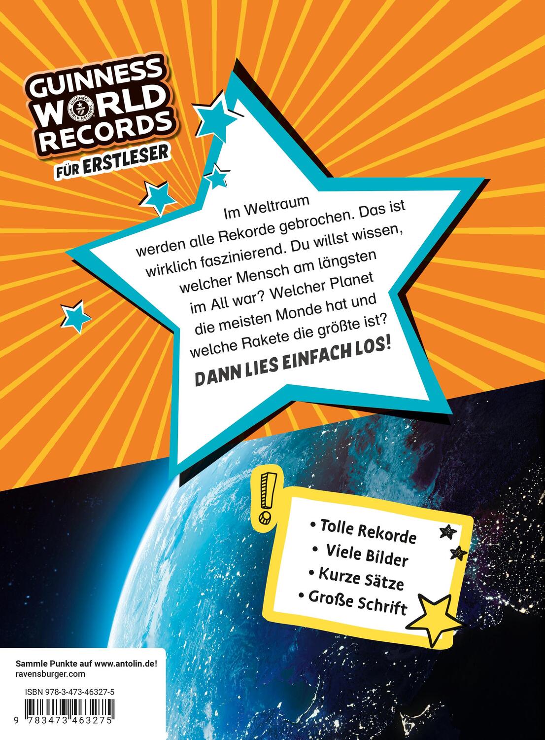 Rückseite: 9783473463275 | Guinness World Records für Erstleser - Weltraum (Rekordebuch zum...