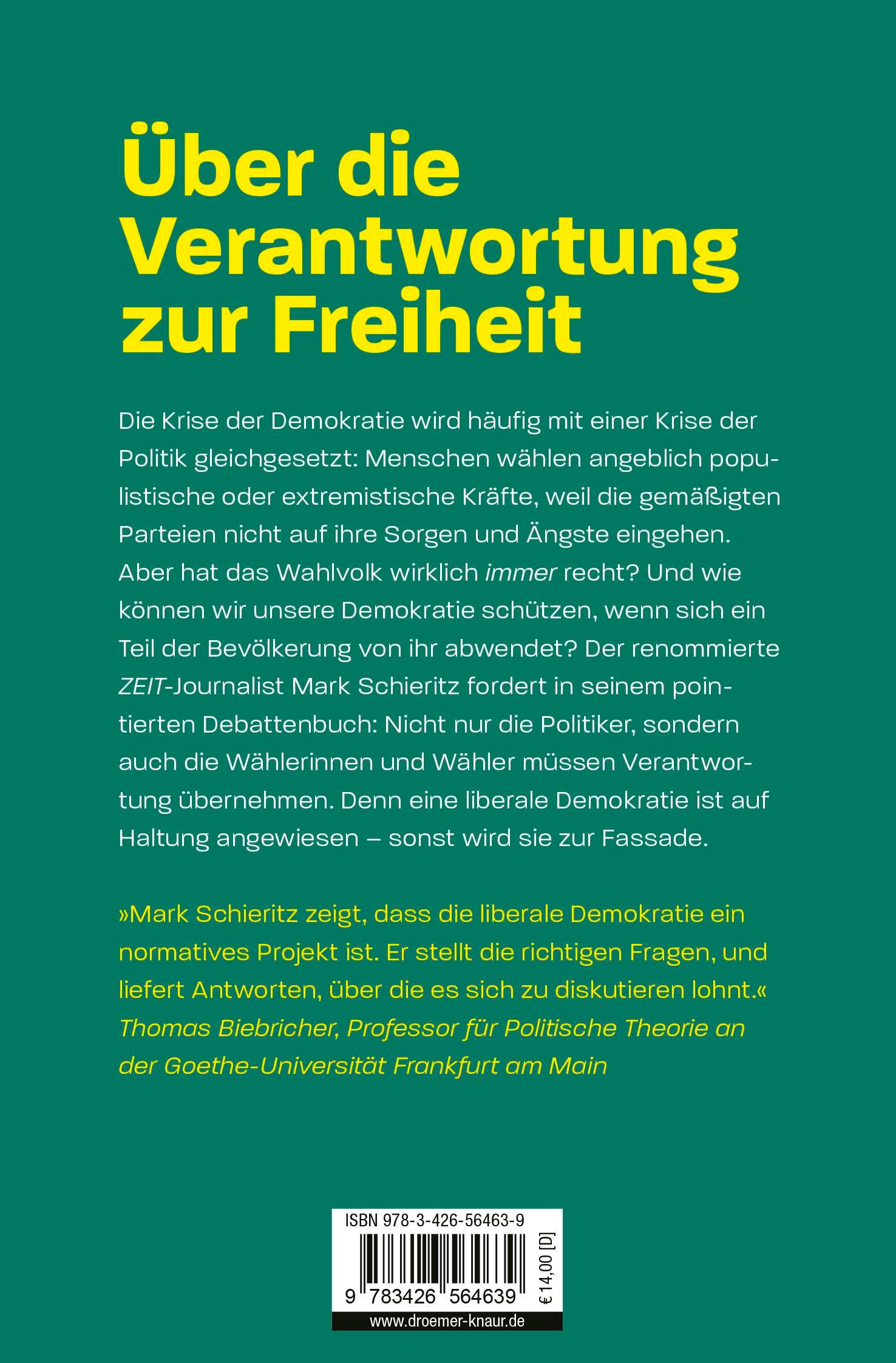 Rückseite: 9783426564639 | Zu dumm für die Demokratie? | Mark Schieritz | Taschenbuch | 160 S.