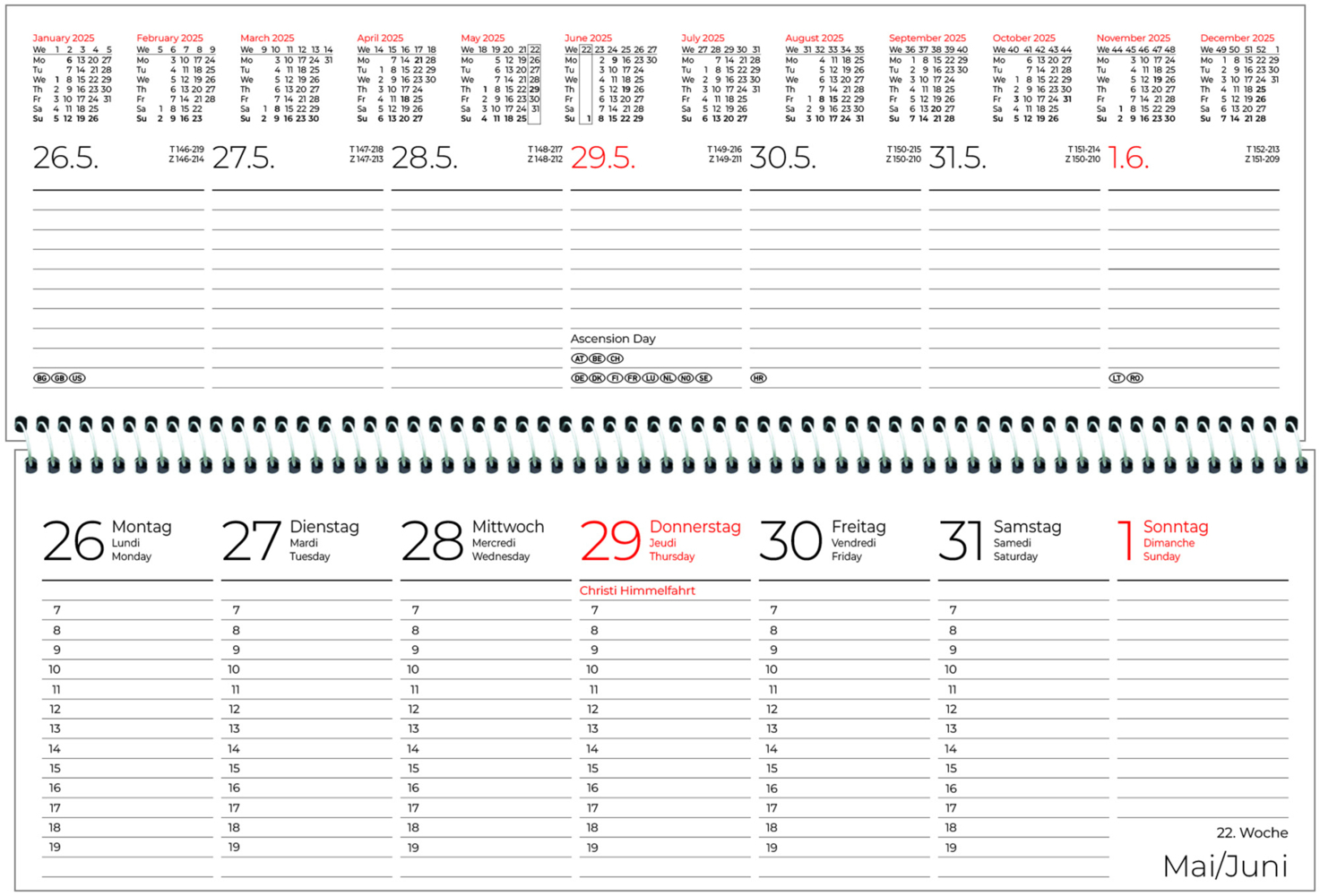 Bild: 4006928024582 | Zettler - Tischquerkalender 2025 rot, 29,6x9,9cm, Bürokalender mit...