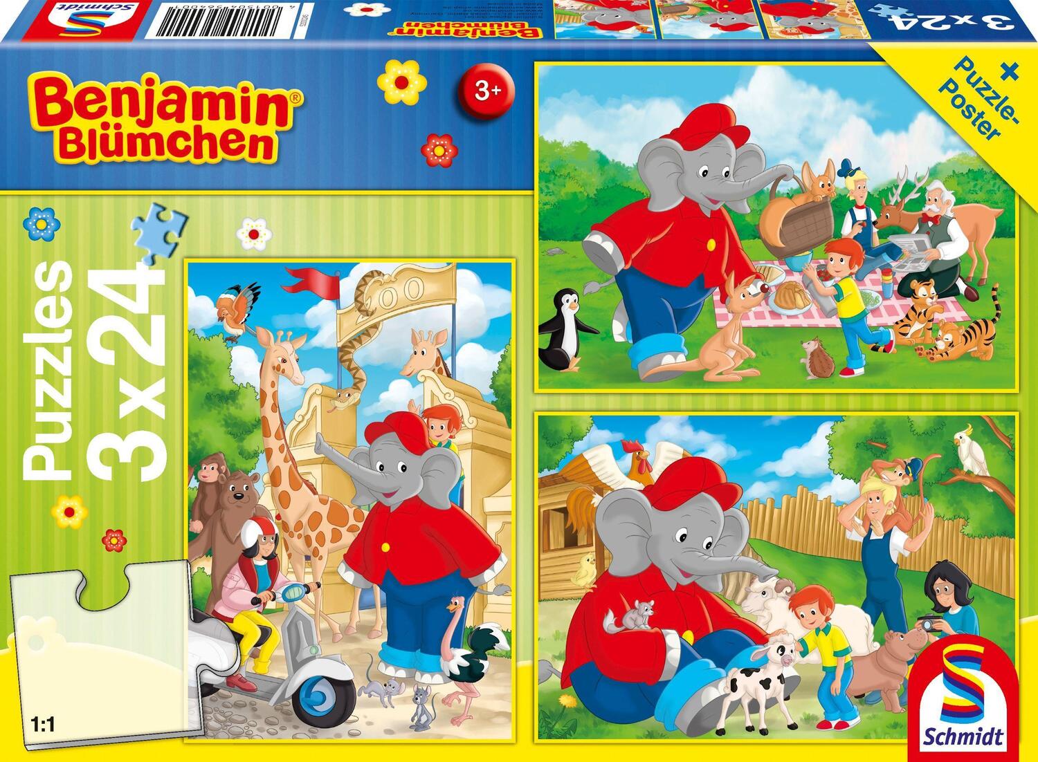 Cover: 4001504564001 | Im Zoo. Puzzle 3 x 24 Teile | Kinderpuzzle Benjamin Blümchen | Spiel