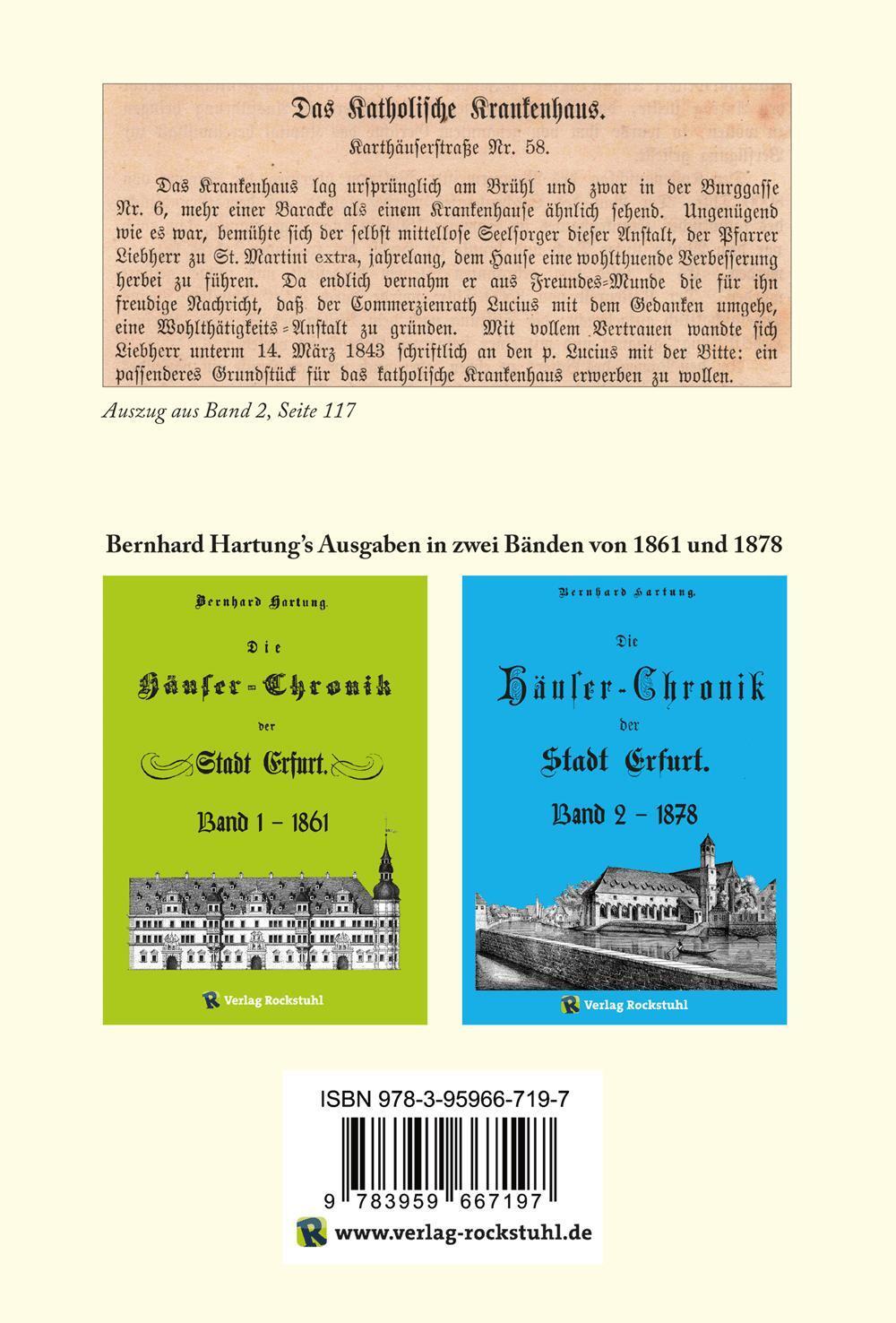 Rückseite: 9783959667197 | Die Häuser-Chronik der Stadt Erfurt 1878 - Band 2 von 2 | Hartung