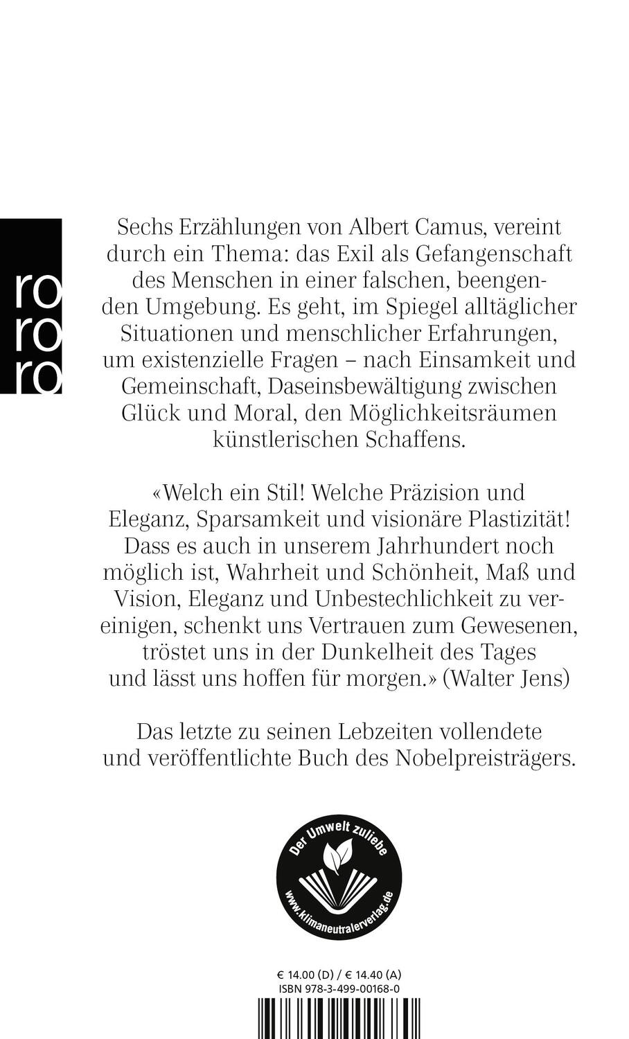 Rückseite: 9783499001680 | Das Exil und das Reich | Albert Camus | Taschenbuch | Deutsch | 2023