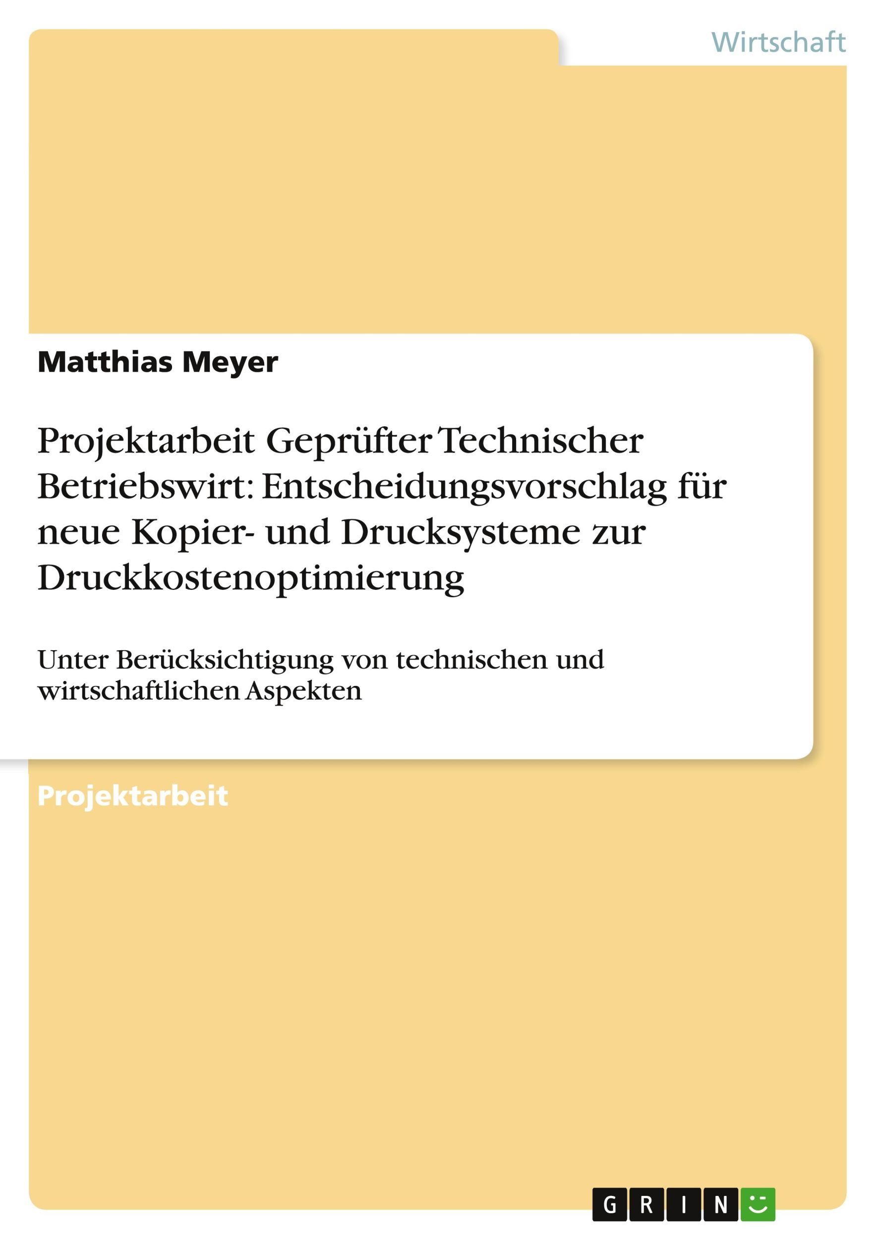 Cover: 9783656573463 | Projektarbeit Geprüfter Technischer Betriebswirt:...