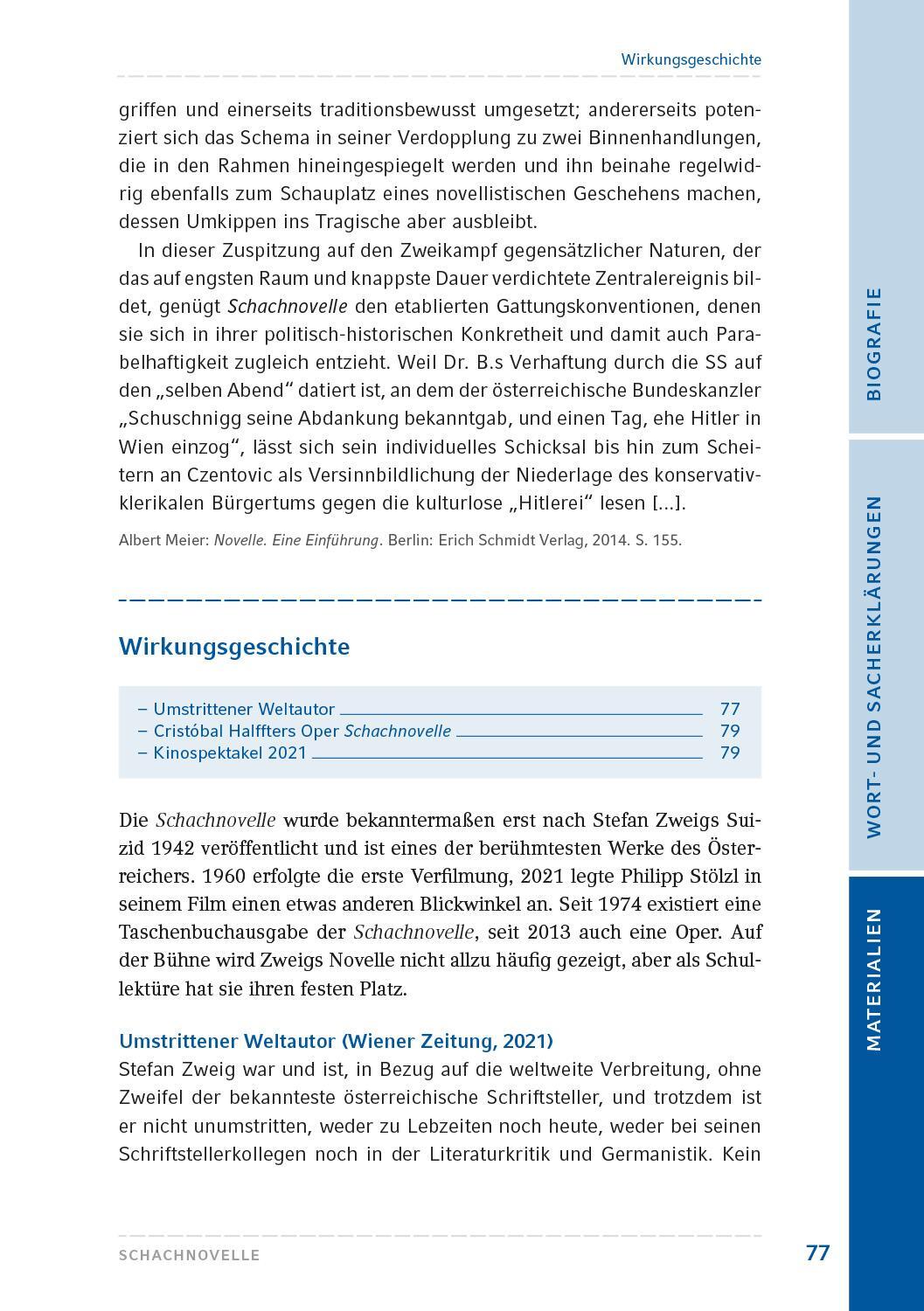 Bild: 9783872915283 | Schachnovelle | Text und Materialien | Stefan Zweig | Taschenbuch