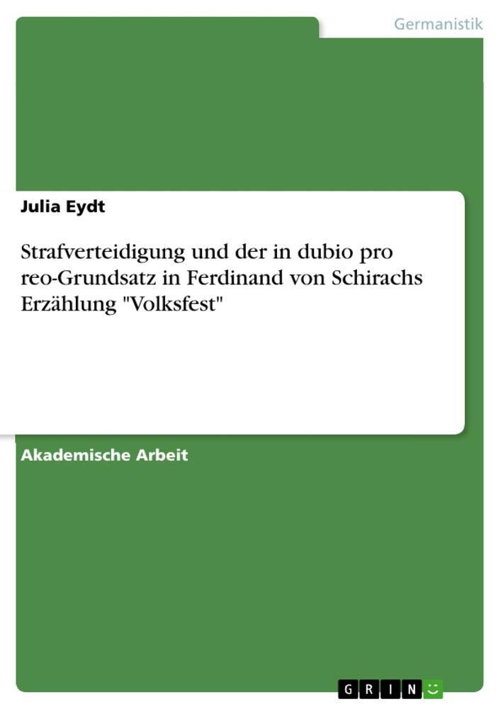 Cover: 9783346112101 | Strafverteidigung und der in dubio pro reo-Grundsatz in Ferdinand...