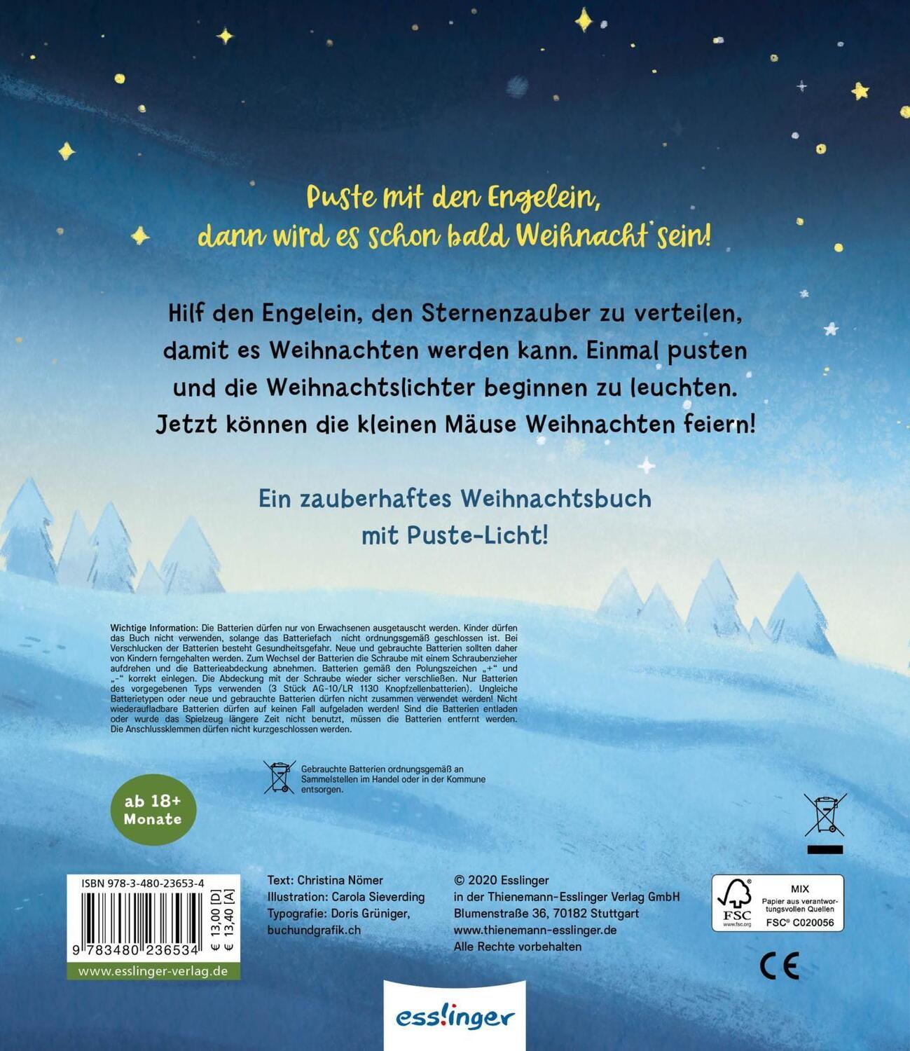Rückseite: 9783480236534 | Mein Puste-Licht-Buch: Es wird Weihnachten, kleine Maus | Nömer | Buch