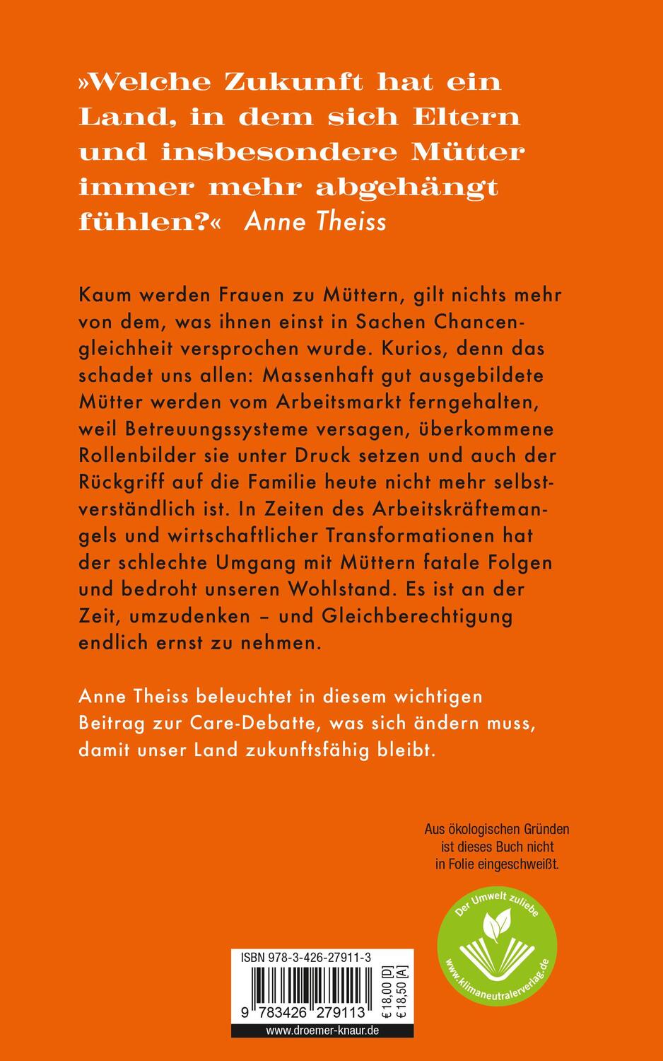 Rückseite: 9783426279113 | Die Abwertung der Mütter | Anne Theiss | Buch | 224 S. | Deutsch