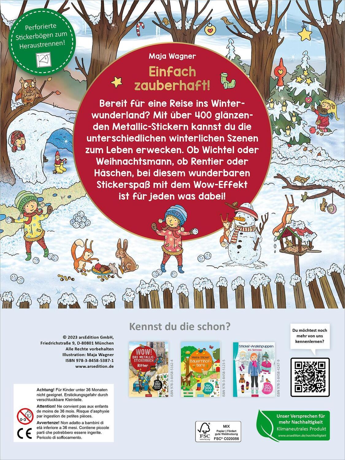 Rückseite: 9783845853871 | WOW! Das Metallic-Stickerbuch - Winterzeit | Über 300 Metallic-Sticker