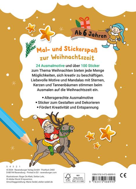 Bild: 9783473488995 | Mein liebstes Weihnachtsmalheft mit Stickern ab 6 | Roger De Klerk