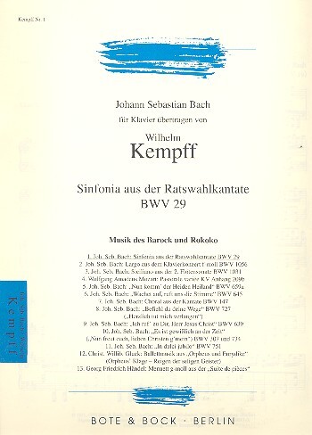 Cover: 9790202500873 | Sinfonia Aus Der Ratswahlkantate BWV 29 | Johann Sebastian Bach | Buch