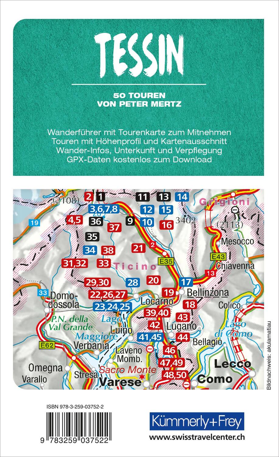 Rückseite: 9783259037522 | Tessin Wanderführer | Mit 50 Touren und Outdoor App | Peter Mertz