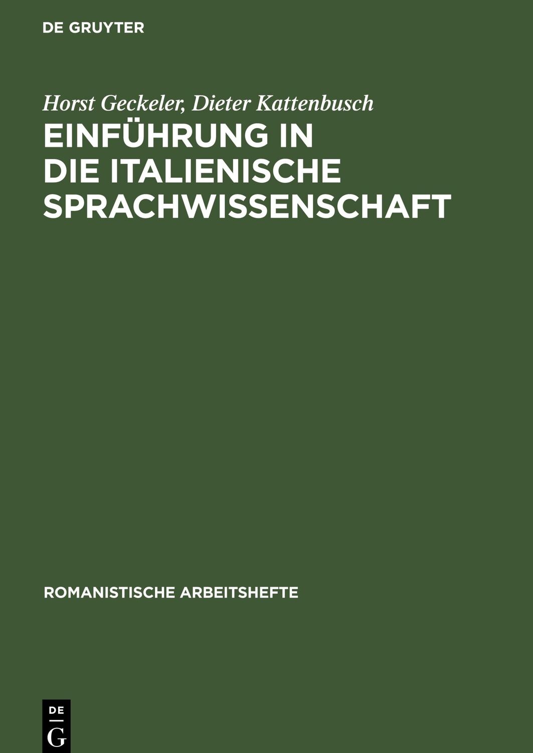 Cover: 9783484540286 | Einführung in die italienische Sprachwissenschaft | Buch | ISSN | IX