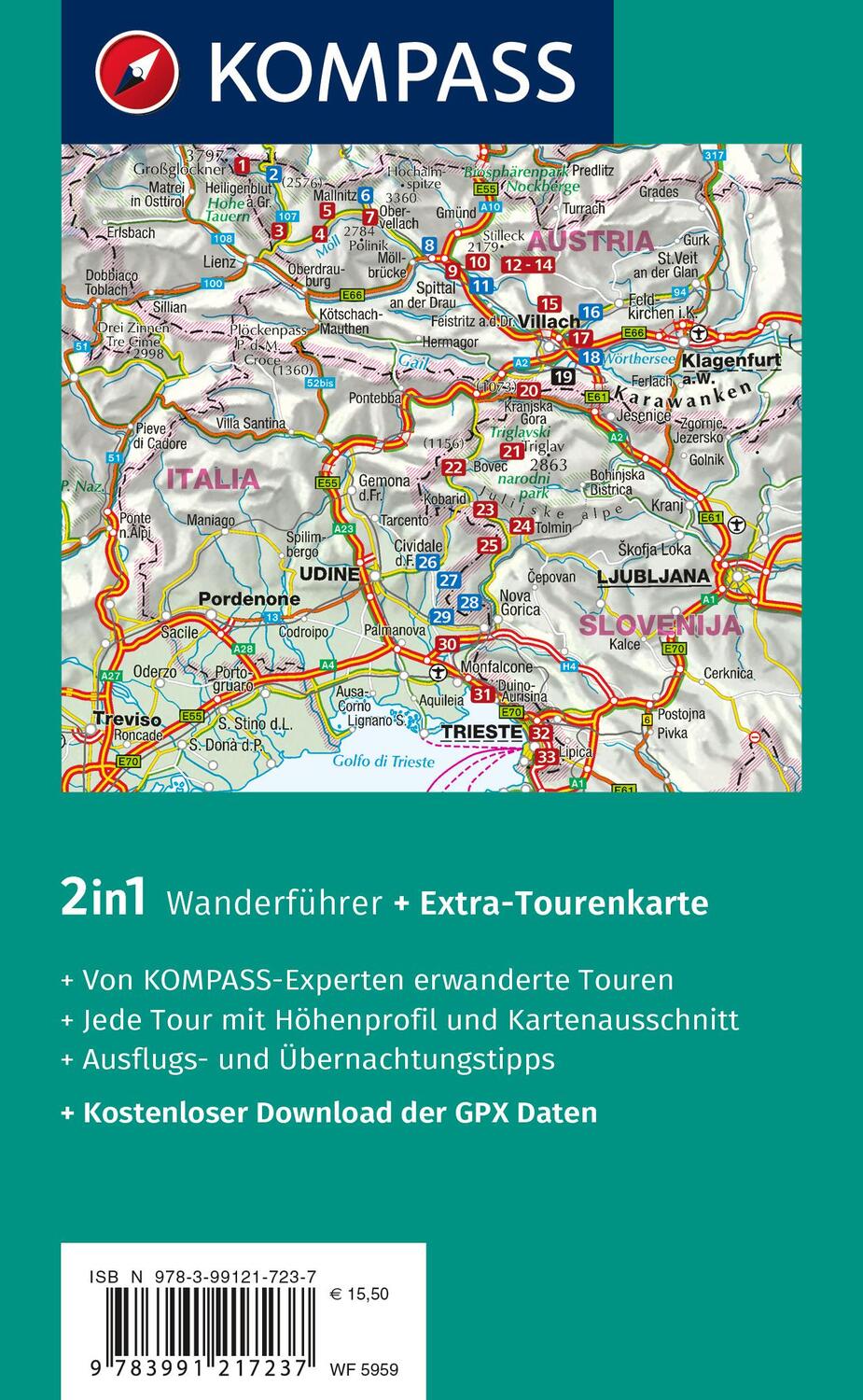 Rückseite: 9783991217237 | KOMPASS Wanderführer AlpeAdriaTrail, Vom Großglockner nach Triest,...